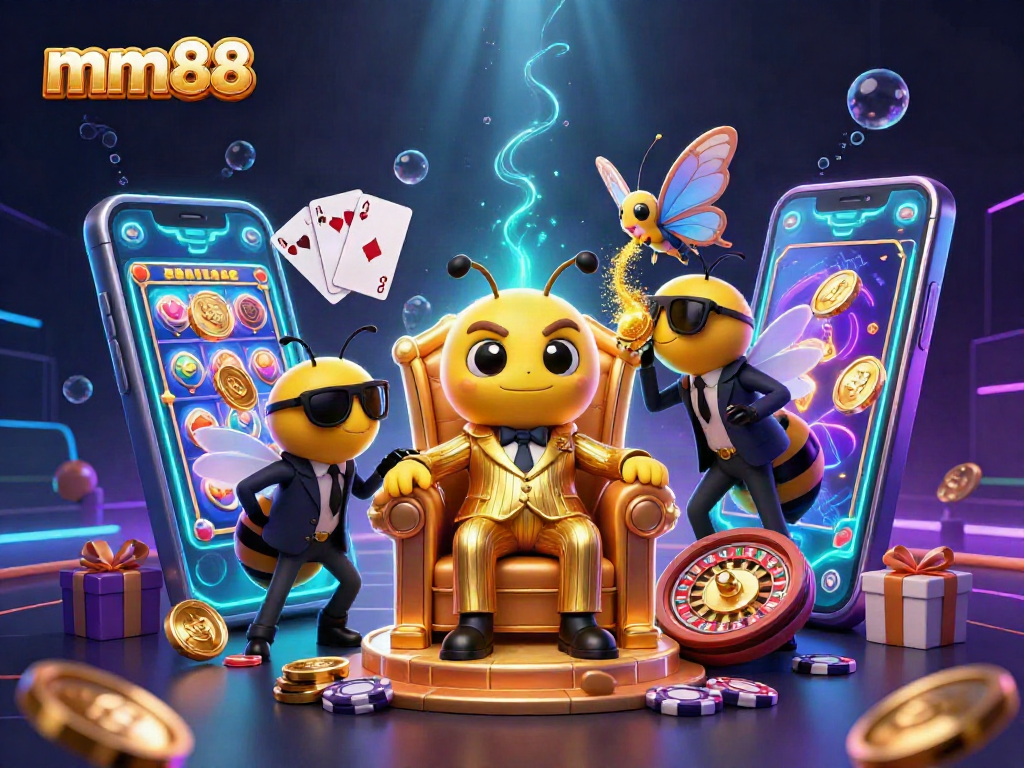 Engage in thrilling casino action with mm88 in this vibrant 3D bumblebee mob boss illustration.