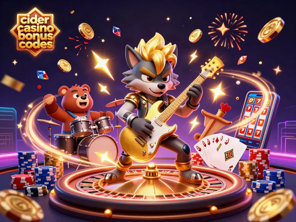 Cascade of golden coins and gems celebrating cider casino bonus codes during a lively entertainment scene